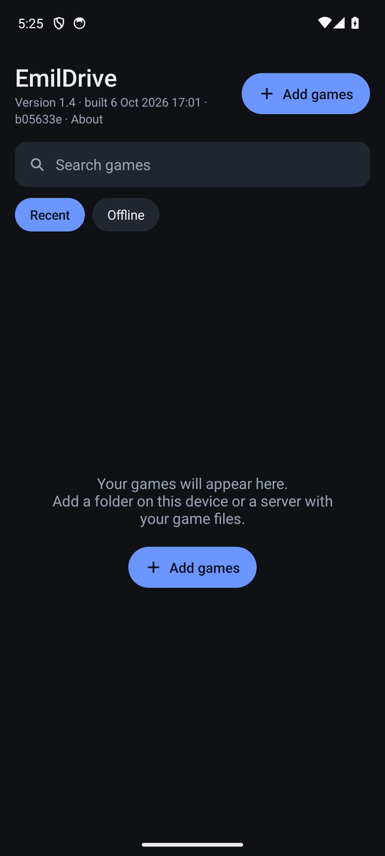 EmilDrive on Android: the library screen